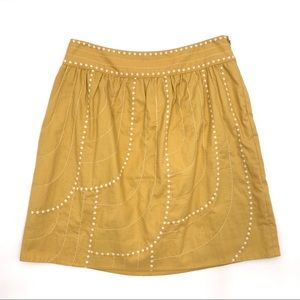 Anthropologie mustard yellow embroidered skirt
